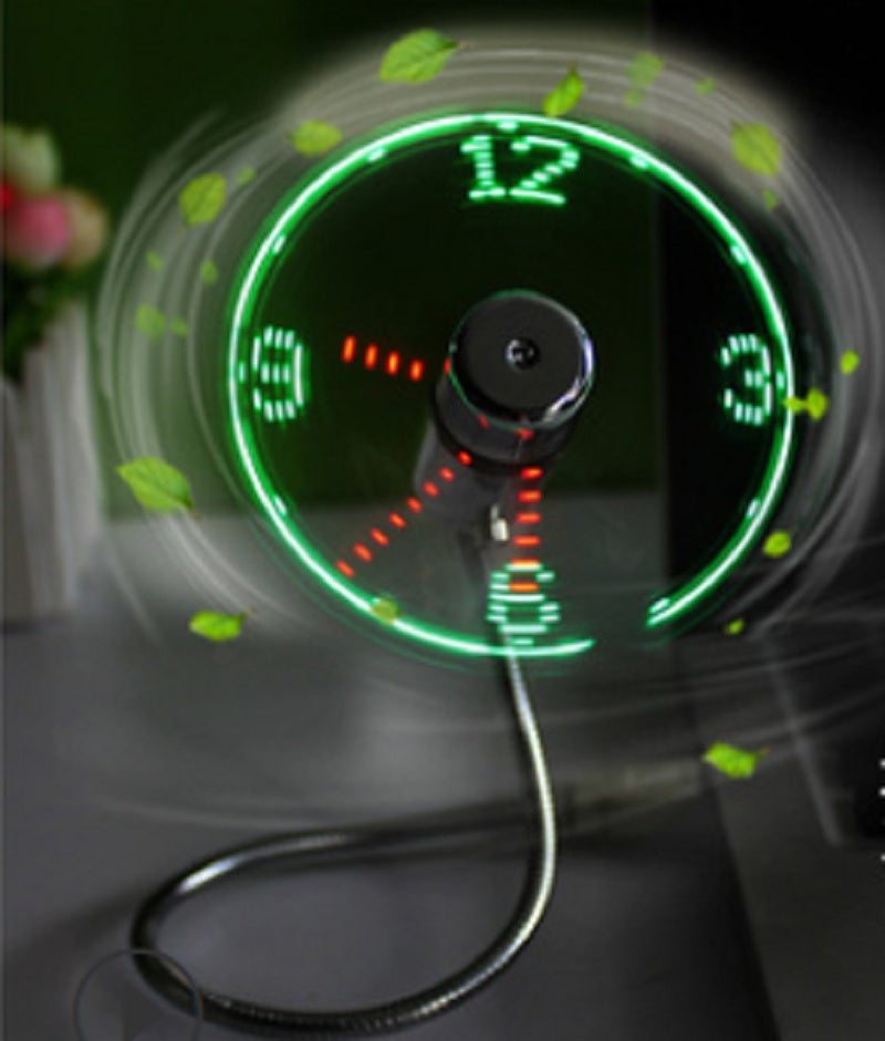 USB Fan Adjustable Mini Flexible Fan LED Light Time Clock Desktop Cool Gadget Time Display Gizmokings Warehouse