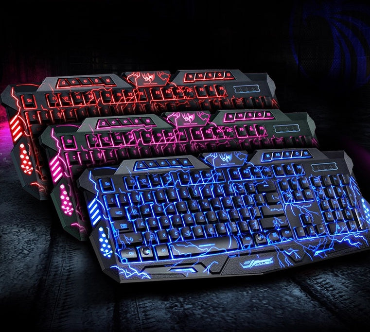 J10 tricolor backlight wired gaming keyboard set colorful luminous gaming mouse keyboard Russian keyboard Gizmokings Warehouse