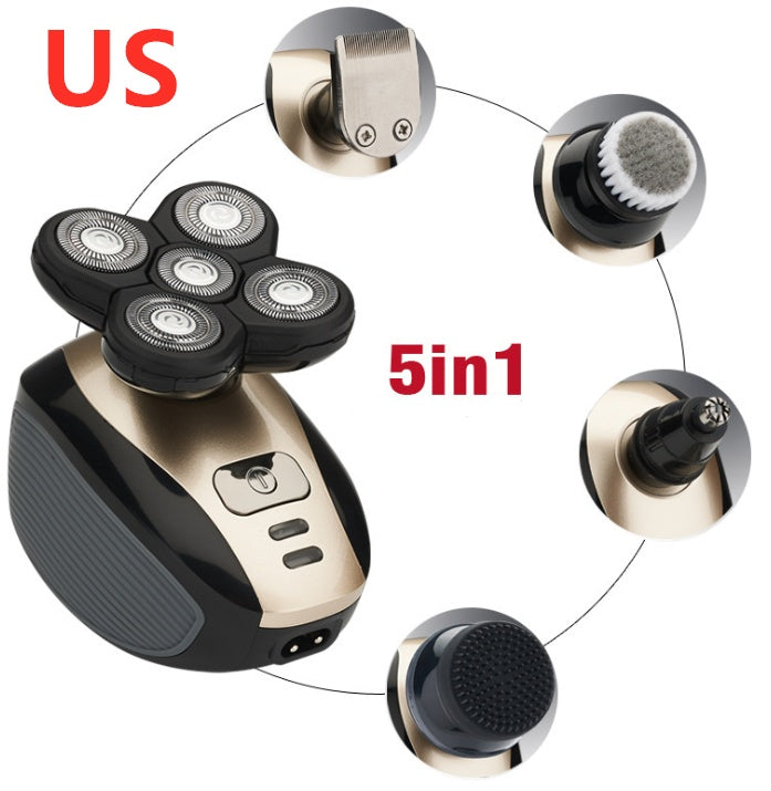 5-in-1 Rechargeable Electric Shaver for Men – 5 Blade Razor, Head Shaver, Beard & Nose Hair Trimmer Gizmokings Warehouse