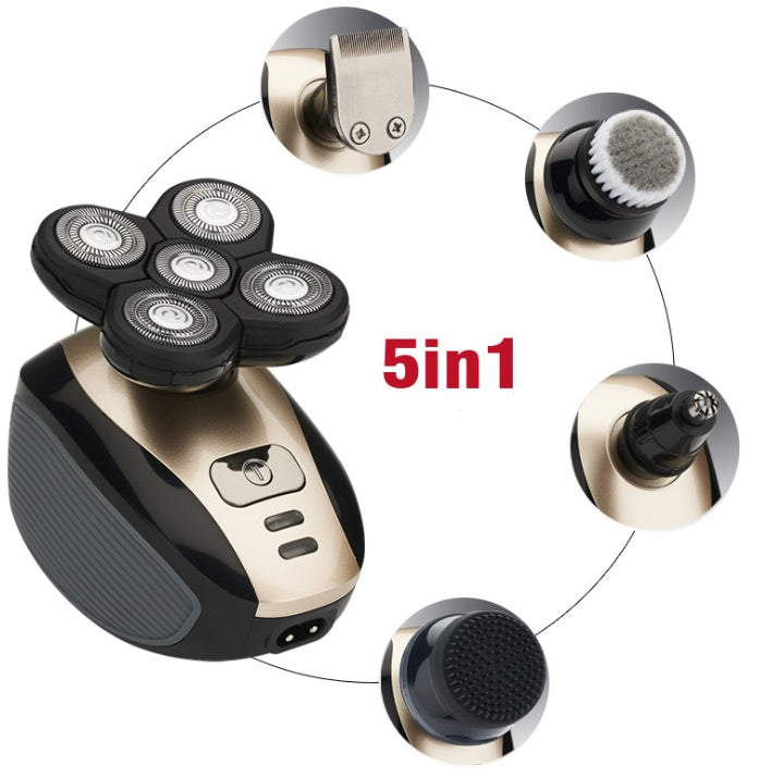 5-in-1 Rechargeable Electric Shaver for Men – 5 Blade Razor, Head Shaver, Beard & Nose Hair Trimmer Gizmokings Warehouse