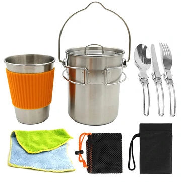 26oz Stainless Steel Camping Water Cup & Travel Cooking Set - Outdoor Picnic Utensils Gizmokings Warehouse