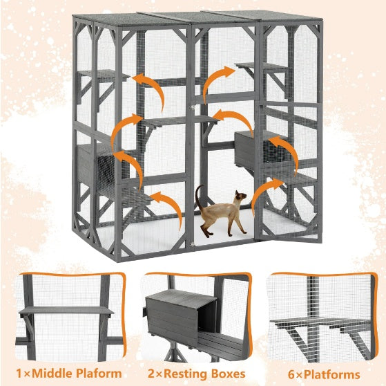 Outdoor Cat House Wooden Cat Cage With Shroud Gizmokings Warehouse