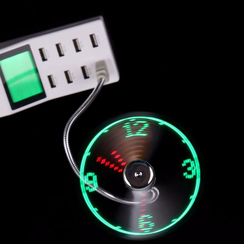 USB Fan Adjustable Mini Flexible Fan LED Light Time Clock Desktop Cool Gadget Time Display Gizmokings Warehouse