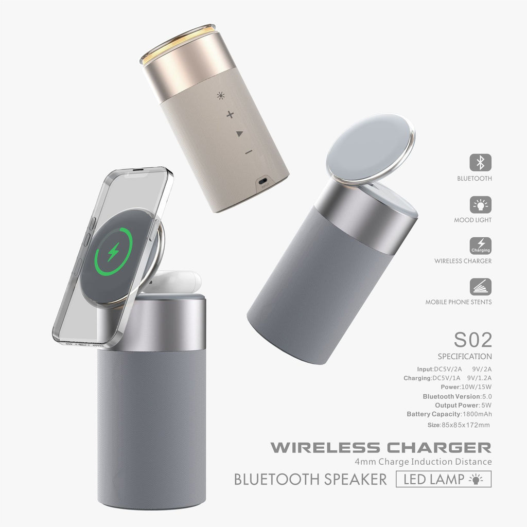 3-in-1 Wireless Charger & Bluetooth Speaker with Touch Lamp for iPhone & AirPods – Portable Home & Office Essential Gizmokings Warehouse