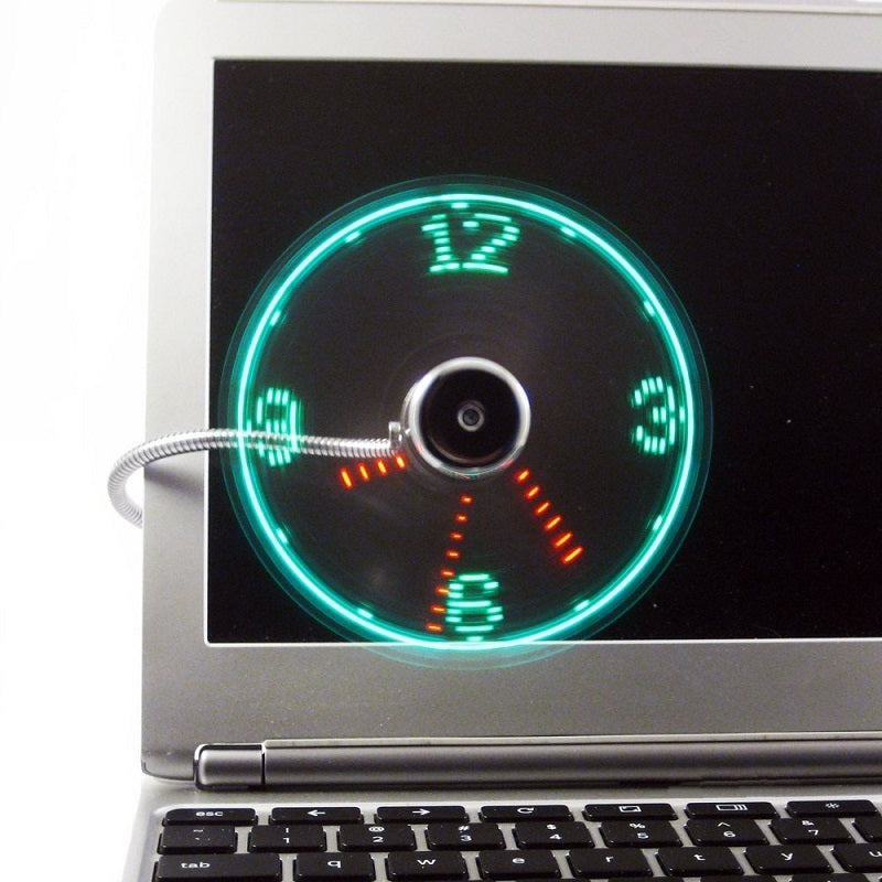 USB Fan Adjustable Mini Flexible Fan LED Light Time Clock Desktop Cool Gadget Time Display Gizmokings Warehouse